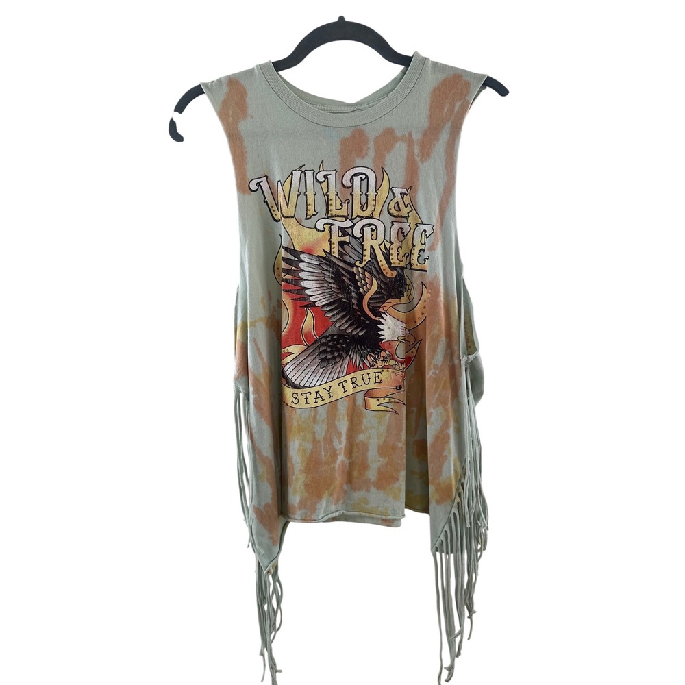 Goodie Two Sleeves Wild & Free Fringe Tank Top Large NWT Festival Concert